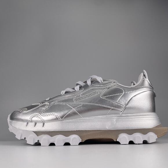 Reebok Cardi B x Classic Leather Women’s 8.5 Silver Metallic Pewter NI Sneakers - Picture 1 of 9